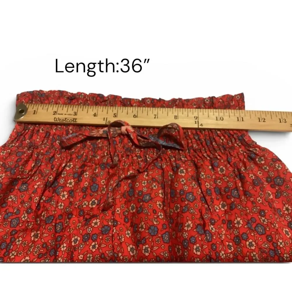 Red Bohemian Floral Tiered Maxi Skirt – Rust Red Smocked High-Waist  size S - Picture 3 of 3